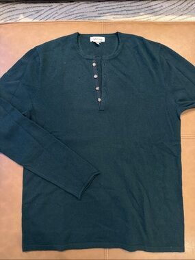 Tyler Boe Men's Dark Green Long-Sleeve Henley 100% Cashmere